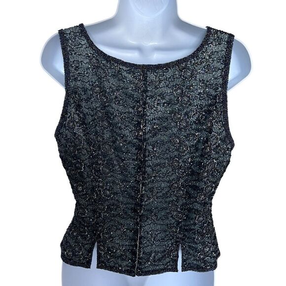 ADRIANNA PAPELL Vintage Beaded Silk Top Size 10 - Picture 4 of 8